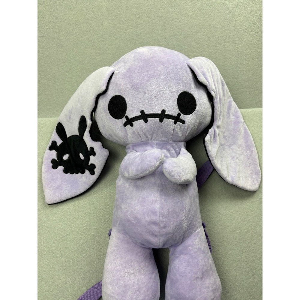 Spookyville Critters Purple Bunny Plush Backpack Gothic Stitched Bunny Skull Ear - Picture 2 of 8